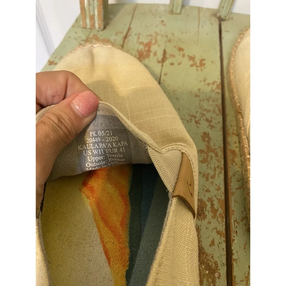 Olukai Women's Kaula Pa'a Kapa Linen Espadrilles slip on shoe Size 11 Beige EUC
